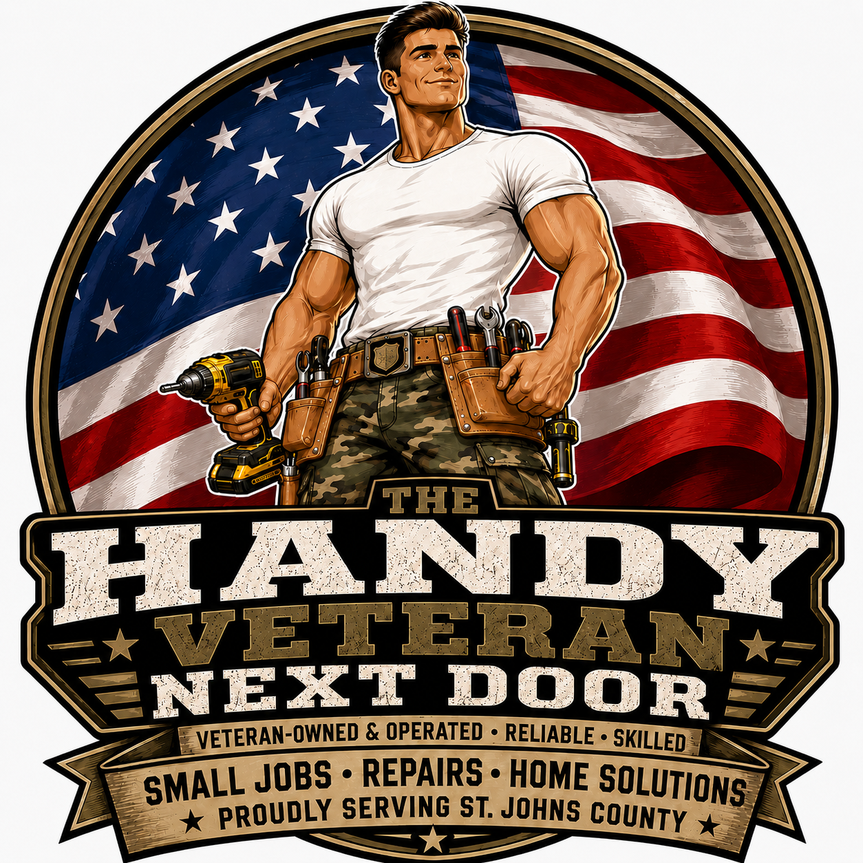 The Handy Veteran Next Door — veteran-owned and operated, small jobs, repairs and home solutions, proudly serving St. Johns County